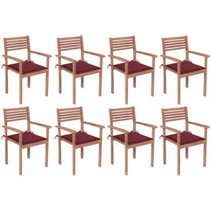 vidaXL Stapelbare Gartenstühle mit Kissen 8 Stk. Massivholz Teak