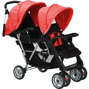 vidaXL Tandem-Kinderwagen Stahl Rot und Schwarz 10111