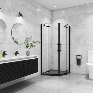 Viertelkreis Schwarz Duschkabine 6mm nano esg Eckeinstieg Falttür 90x90x195cm Runddusche Duschabtrennung
