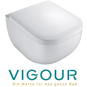 Vigour - derby Wand wc kompakt 48 cm spülrandlos mit verdeckter Befestigung und WC-Sitz, weiß