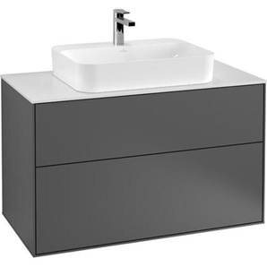 Villeroy & Boch Finion Waschtischunterschrank, 2 Auszüge, mit Beleuchtung, 1000x603x501mm, Glass Black Matt, G35200HJ
