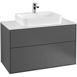 Villeroy & Boch Finion Waschtischunterschrank, 2 Auszüge, mit Beleuchtung, 1000x603x501mm, Glass White Matt, G35100PC