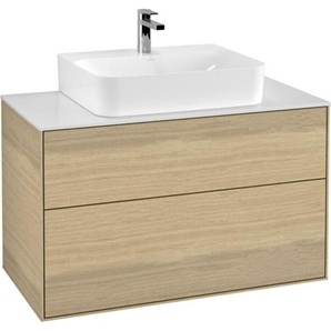 Villeroy & Boch Finion Waschtischunterschrank, 2 Auszüge, mit Beleuchtung, Waschbecken mittig, 1000x603x501mm, Glass White Matt, G10100PC