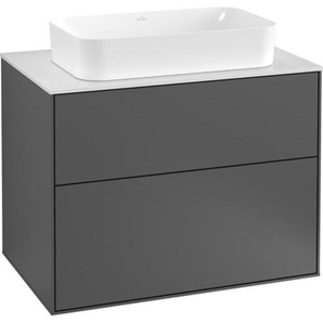 Villeroy & Boch Finion Waschtischunterschrank, 2 Auszüge, mit Beleuchtung, Waschbecken mittig, mit Hahnloch, 800x603x501mm, Glass Black Matt, G22200HJ