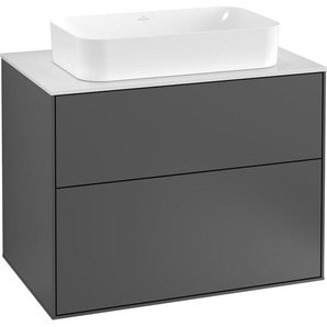 Villeroy & Boch Finion Waschtischunterschrank, 2 Auszüge, mit Beleuchtung, Waschbecken mittig, mit Hahnloch, 800x603x501mm, Glass Black Matt, G22200PD