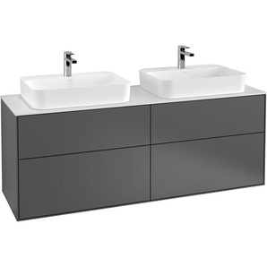 Villeroy & Boch Finion Waschtischunterschrank, 4 Auszüge, mit Beleuchtung, für 2 Waschbecken, 1600x603x501mm, Glass Black Matt, G43200PD