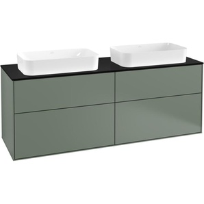 Villeroy & Boch Finion Waschtischunterschrank, 4 Auszüge, mit Beleuchtung, für 2 Waschbecken, mit Hahnoch, 1600x603x501mm, Glass Black Matt, G31200GM