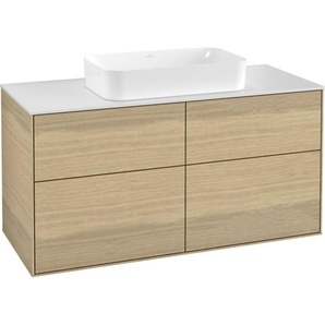 Villeroy & Boch Finion Waschtischunterschrank, 4 Auszüge, mit Beleuchtung, Waschbecken mittig, mit Hahnloch, 1200x603x501mm, Glass White Matt, G26100PC