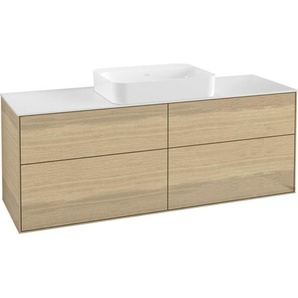 Villeroy & Boch Finion Waschtischunterschrank, 4 Auszüge, mit Beleuchtung, Waschbecken mittig, ohne Hahnloch, 1600x603x501mm, Glass White Matt, G73100PC