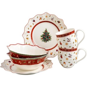 Villeroy & Boch Frühstücksset Toy´s Delight, Mehrfarbig, Rot, Weiß, Keramik, 6-teilig, Weihnachten, 440 ml,750 ml, 25x14x36 cm, Essen & Trinken,