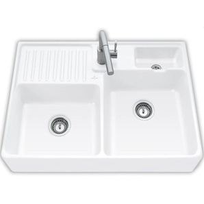 Villeroy & Boch Sp�lstein Doppelbecken Snow White - 6323 91 KG Keramiksp�le Handbet�tigung inkl. Hahnloch 1