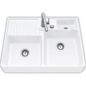 Villeroy & Boch Sp�lstein Doppelbecken Snow White - 6323 92 KG Keramiksp�le Excenter inkl. Hahnl�cher 1+2
