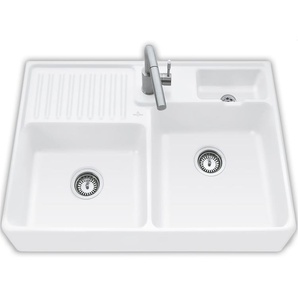 Villeroy & Boch Sp�lstein Doppelbecken Stone White - 6323 91 RW Keramiksp�le Handbet�tigung inkl. Hahnloch 1