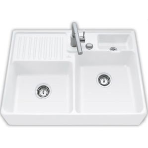Villeroy & Boch Sp�lstein Doppelbecken Stone White - 6323 92 RW Keramiksp�le Excenter inkl. Hahnl�cher 1+2