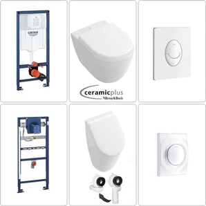 Villeroy & Boch Subway Set Urinal mit Wand wc spülrandlos, Cermic Plus Beschichtung & Grohe Zubehör, weiß
