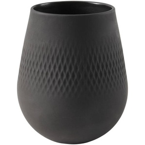Villeroy & Boch Vase Manufacture Collier, Schwarz, Keramik, bauchig, 14 cm, zum Stellen, Dekoration, Vasen, Keramikvasen