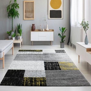 Vimoda - Designer Teppich Kurzflor Moderner Wohnzimmer in Gelb, Grau und Weiß mit Kachel Optik ,160x230 cm