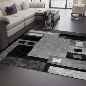 Vimoda - Designer Teppich Wohnzimmer Grau Kariert mit Farbverlauf und Konturenschnitt,120 x 170 cm