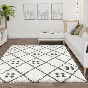 Vimoda - Hochflor Shaggy Teppich Rauten Muster mit Punkte Skandinavisch Creme Anthrazit,200x280 cm