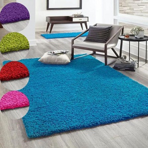 Vimoda - Hochflor Teppich Prime Shaggy Langflor Wohnzimmer Schlafzimmer Rund Farbig,Turkis, 300x400 cm