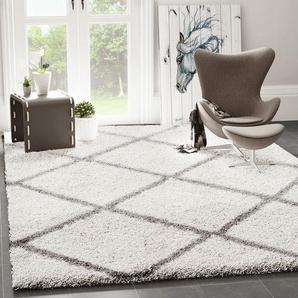 Vimoda - Hochflor Teppich Wohnzimmer Schlafzimmer Küche Shaggy Skandinavisch Rautenmuster ,ø 120 cm Rund