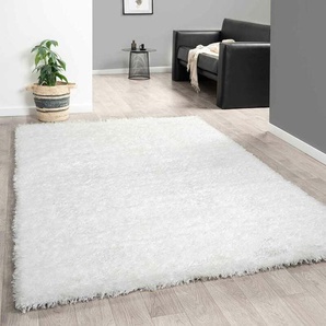 Vimoda - Hochflor Teppich Wohnzimmer Shaggy Super Weich Soft Pastellfarben Einfarbig,Weiß, 140x200 cm