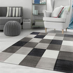 Vimoda - Kurzflor Teppich Wohnzimmer Kariert Grau Anthrazit Creme Beige Weich Robust Konturenschnitt,120x170 cm