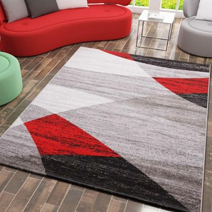 Vimoda - Milano9118 Rot Moderner Designer Wohnzimmer Teppich, Geometrisches Muster, Meliert