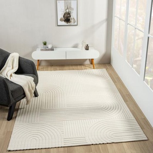 Vimoda - Moderner Kurzflor Teppich Wohnzimmer Schlafzimmer Skandinavisch in Creme,Ø 160 cm Rund, Bogen