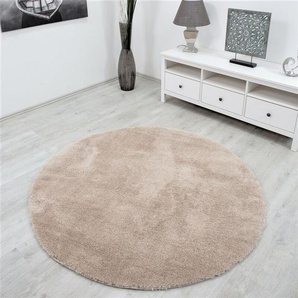 Vimoda - Teppich Hochflor Beige Extra Weich Mikrofiber Flauschiger für Wohnzimmer, Schlafzimmer, kinderzimmer,Ø 160 cm Rund