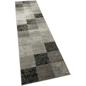 Vimoda - Teppich Kurzflor Modern Kariert Marmor Muster Meliert in Grau Schwarz Weiss für Wohnzimmer, schlafzimmer, kinderzimmer,80 x 300 cm