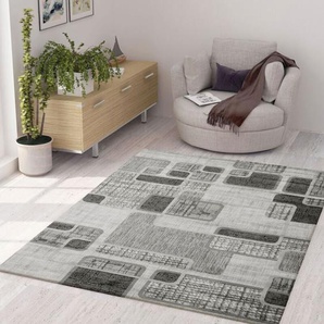 Vimoda - Teppich Kurzflor Modern Kariert Retro geometrisches Muster Meliert in Grau für Wohnzimmer, Schlafzimmer,160x230 cm