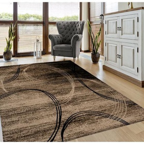 Vimoda - Teppich Kurzflor Modern sehr dicht gewebt Kreisel Muster Meliert in Braun Beige ,80x150 cm