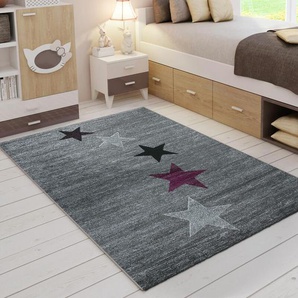 Vimoda - Teppich Modern Jugendstil Kurzflor Grau Lila Schwarz Stern Muster, für Wohnzimmer, Schlafzimmer, küche,200x290 cm