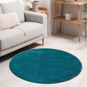 Vimoda - Teppich rund Wohnzimmer Kurzflor Einfarbig für Schlafzimmer kinderzimmer weich Rund,Blau, 200 cm Round