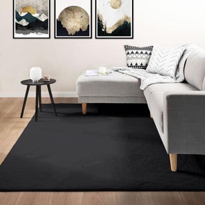Vimoda - Teppich Wohnzimmer Kuscheliger Fellteppich, kurzflorig und waschbar und Fußbodenheizung geeignet,Schwarz, 160x220 cm