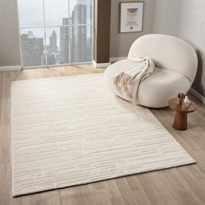 Vimoda - Teppich Wohnzimmer Schlafzimmer kurzflor Steinoptik Qualitativ Elegant 3D effekt ,Creme, 160x230 cm