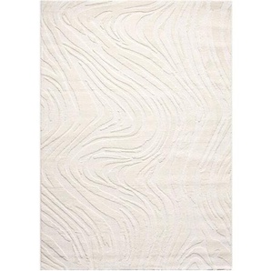 Vimoda - Teppich Wohnzimmer teppich Schlafzimmer 3D Effekt modern Weich kurzflor Wellenmuster Qualitativ,Creme, 120x170 cm