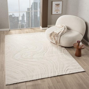 Vimoda - Teppich Wohnzimmer teppich Schlafzimmer 3D Effekt modern Weich kurzflor Wellenmuster Qualitativ,Creme, ø 160 cm Rund