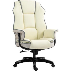 Vinsetto Bürostuhl, Ergonomisch Schreibtischstuhl mit Liegefunktion, Drehfunktion, Höhenverstellbar Computerstuhl für Home-Office, Kunstleder, Creme 921-349V00CW