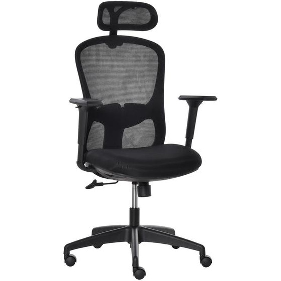 Vinsetto Bürostuhl mit Wippenfunktion Kopflehne Home-Office-Stuhl höhenverstellbarer Schreibtischstuhl ergonomisch 360°-Drehräder Schaumstoff Nylon Schwarz 64 x 64 x 100-109,5 cm