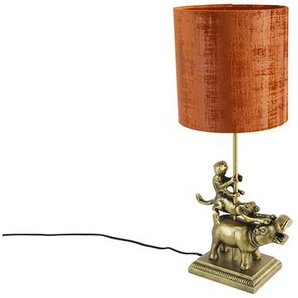 Vintage Tischlampe Messing Stoffschirm rot - Flodhest Abe