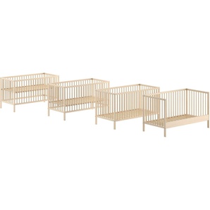 Vipack Babybett Dino 70/140 mit 3-fach verstellb. Lattenrost, inkl. 3 Schlupfsprossen, aus massiver Buche, umbaubar zum Juniorbett, wahlweise in 3 Farben