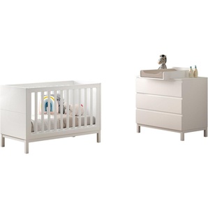Vipack Babymöbel-Set Set best. aus Babybett 60/120, Kommode 3 Schubladen und Wickelaufsatz, (3-tlg), in gradlinigem Design, pflegeleichte lackierte Oberfläche in Weiß