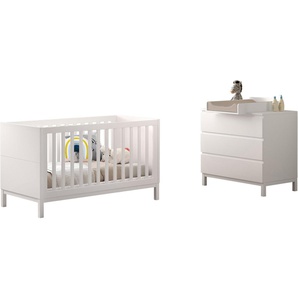 Vipack Babymöbel-Set Set best. aus Babybett 70/140, Kommode 3 Schubladen, Wickelaufsatz, (3-tlg), in gradlinigem Design, pflegeleichte lackierte Oberfläche in Weiß
