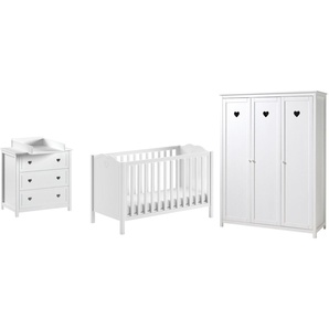 Vipack Babyzimmer-Komplettset Amori 4-tlg. mit Herz-Ornamenten, MDF/Massiv weiß lackiert, (4-tlg)