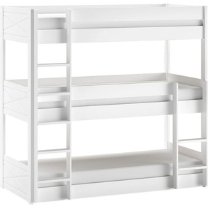 Vipack Etagenbett, (Made in Europe), mit 3 LF á 90x200 cm und Rollrost, stabil gebaut, Kiefer massiv weiß