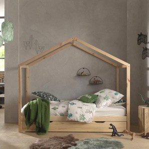 Vipack Hausbett Dallas (Made in Europe), wahlweise mit Bettschublade oder Textilhimmel, Ausf. natur oder weiß