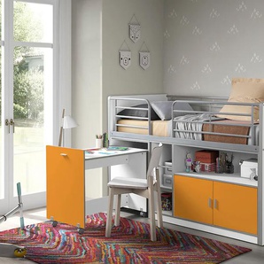 Vipack Hochbett »Bonn, viel Funktion auf kleinem Raum, mit pflegeleichter Oberfläche«, (B/H/T ca. 207x116x98cm, inkl. Bodenplatten, Schreibtisch und Leiter), Regalschrank und Ablageflächen, Absturzschutz, Farben zur Auswahl