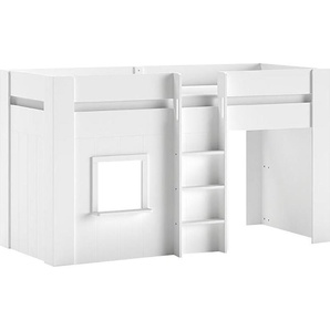 Vipack Hochbett Reno (Made in Europe) in Hüttenoptik, LF 90x200 cm, m. LR, weiß lackiert